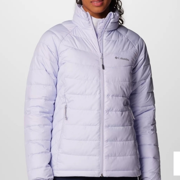 COLUMBIA Omni heat Powder lite full zip jacket. Blue/white plaid. Size Small - Picture 2 of 16